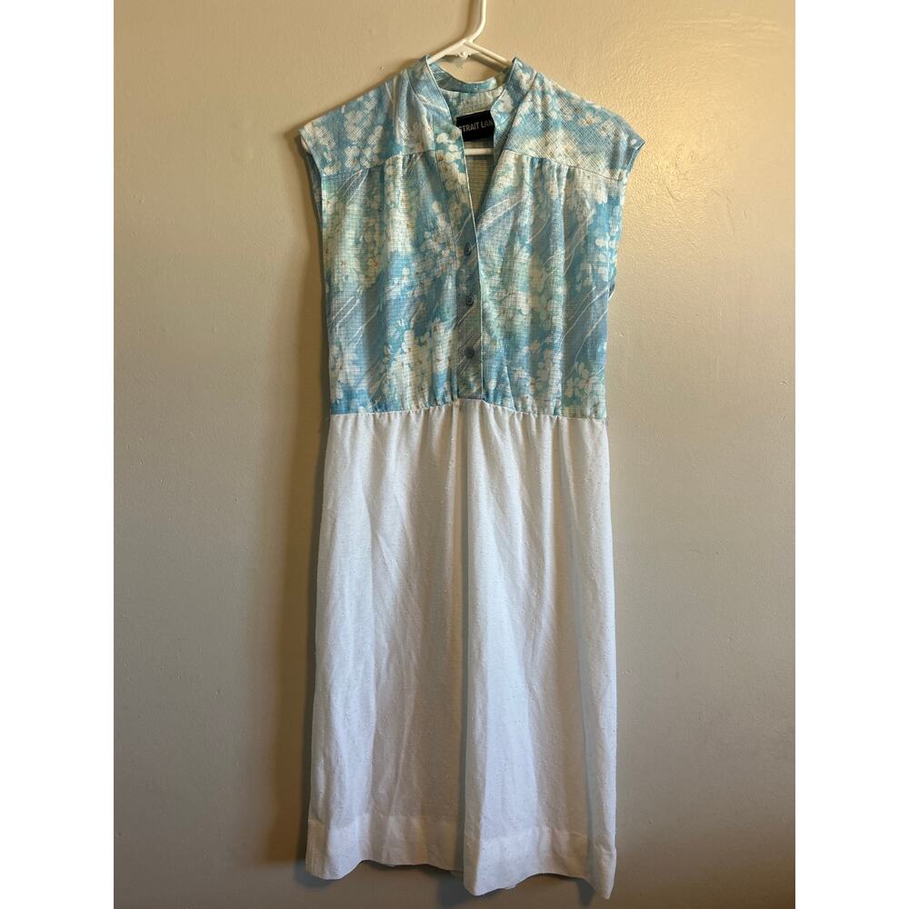 Vintage Strait Lane Blue Floral Day Dress 60s Cottagecore Sleeveless Dress